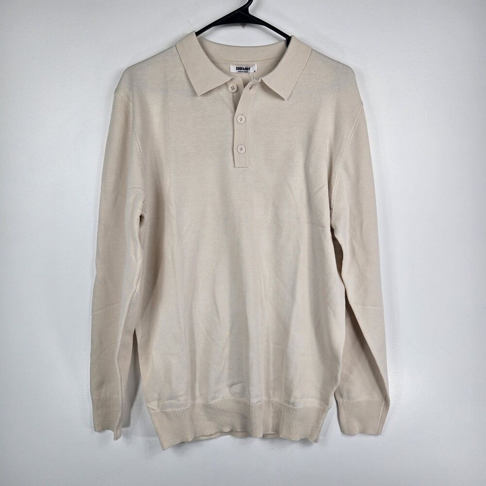 Coofandy Men's Size Medium Beige Long Sleeve Button Up Collared Sweater NWT
